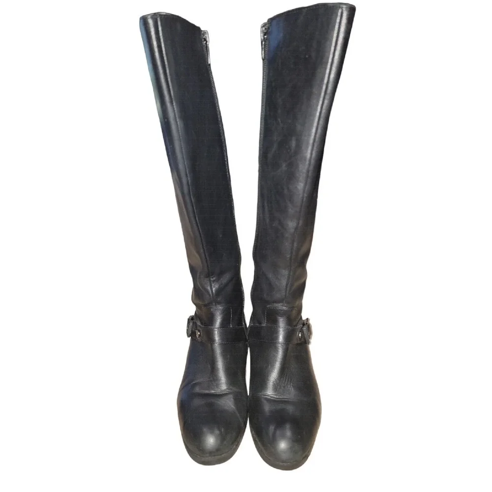 Me Too Arctic Women Black Leather Riding Boots Knee High Wide Calf Size 7.5 M